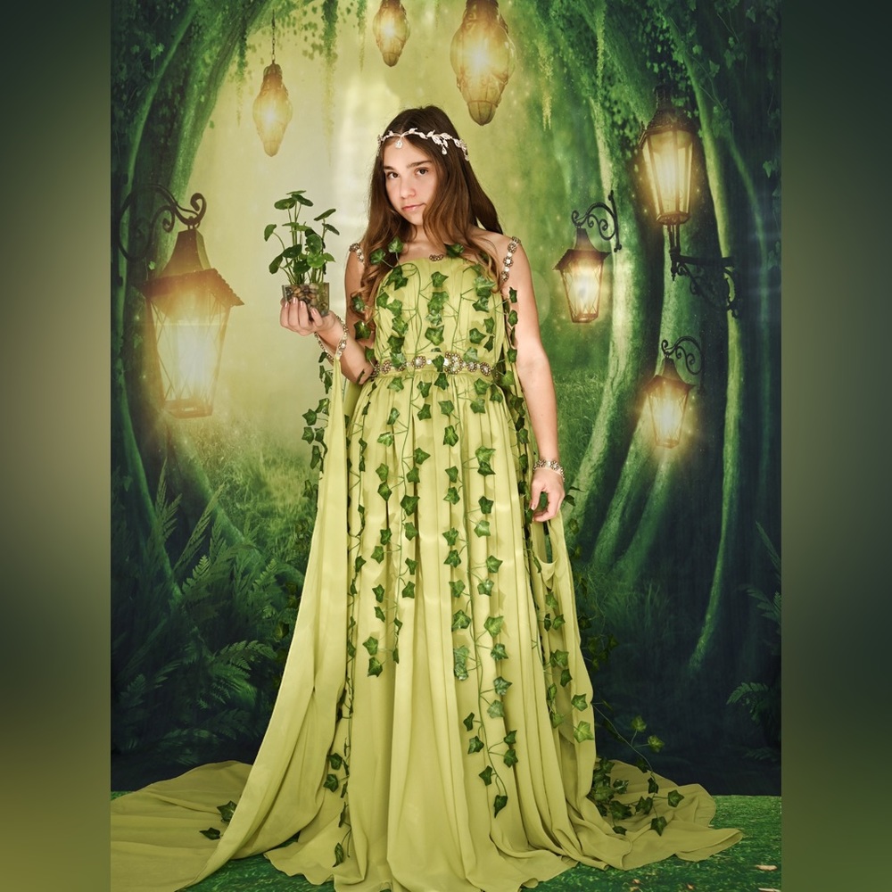 Green Embellished Ruffled Maxi Gown